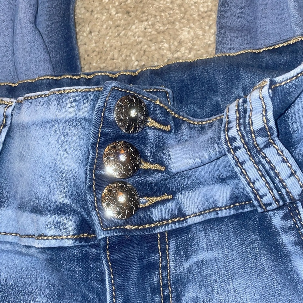 Up River blue chambray wash skinny jeans details booty ridges size 7 - Picture 3 of 16